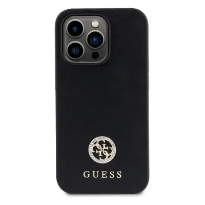 Kryt na mobil Guess PU 4G Strass Metal Logo Zadní Kryt pro iPhone 15 Pro Black