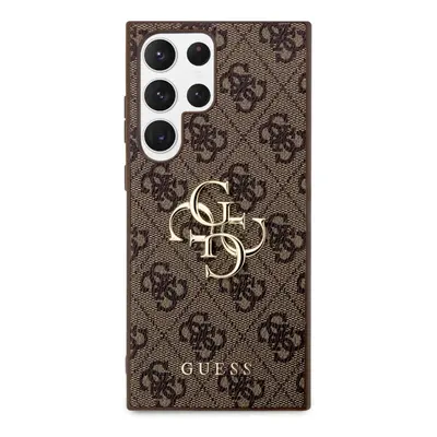 Kryt na mobil Guess PU 4G Metal Logo Zadní Kryt pro Samsung Galaxy S24 Ultra Brown