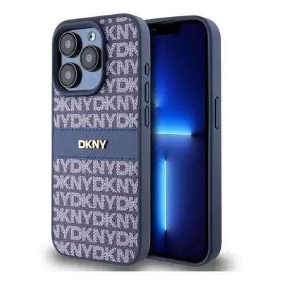 Kryt na mobil DKNY PU Leather Repeat Pattern Tonal Stripe Zadní Kryt pro iPhone 15 Pro Max Blue