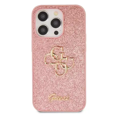 Kryt na mobil Guess PU Fixed Glitter 4G Metal Logo Zadní Kryt pro iPhone 15 Pro Pink