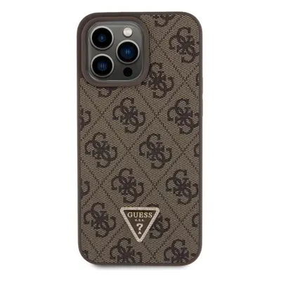 Kryt na mobil Guess PU 4G Strass Triangle Metal Logo Zadní Kryt pro iPhone 15 Pro Max Brown