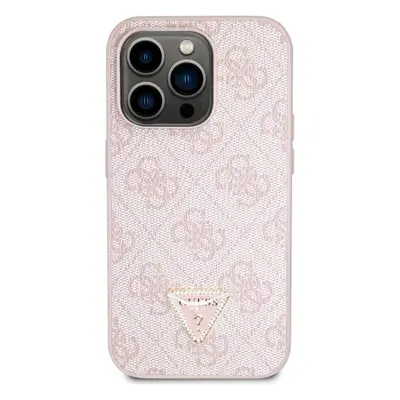 Kryt na mobil Guess PU 4G Strass Triangle Metal Logo Zadní Kryt pro iPhone 15 Pro Pink