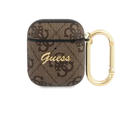 Pouzdro na sluchátka Guess 4G Script PC/PU Pouzdro pro Apple Airpods 1/2 Brown