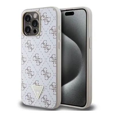 Guess PU Leather 4G Triangle Metal Logo Zadní Kryt pro iPhone 15 Pro Max White