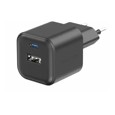 Nabíječka do sítě Swissten síťový adaptér GaN 1x USB-C 20W PD + 1x USB-A 18W QC černý