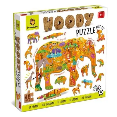 Dřevěné puzzle Ludattica Woody Savana, dřevěné puzzle, 48 dílků