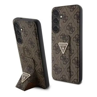 Guess PU Grip Stand 4G Strass Triangle Metal Logo Zadní Kryt pro Samsung Galaxy S24+ Brown