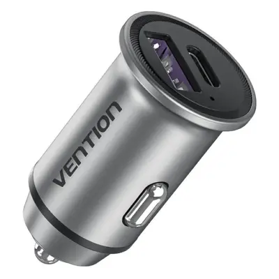 Nabíječka do auta Vention Two-Port USB A+C (30W/30W) Car Charger Gray Mini Style Aluminium Alloy