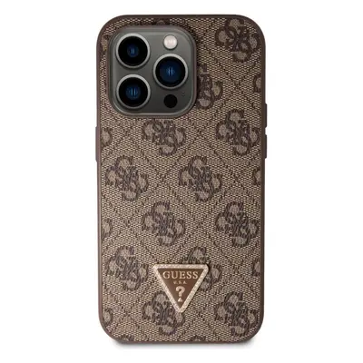 Kryt na mobil Guess PU 4G Strass Triangle Metal Logo Zadní Kryt pro iPhone 15 Pro Brown