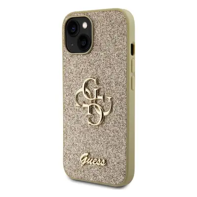 Kryt na mobil Guess PU Fixed Glitter 4G Metal Logo Zadní Kryt pro iPhone 15 Gold