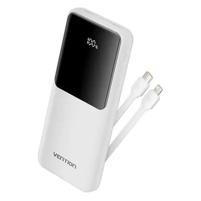 Powerbanka Vention 10000mAh Power Bank with Integrated USB-C and Lightning Cables 22.5W White LE