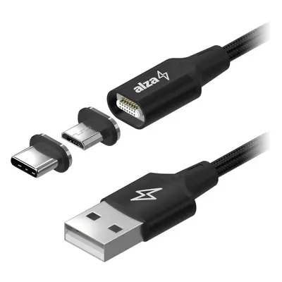 Datový kabel AlzaPower MagCore 2in1 USB-A to Micro USB/USB-C 2m černý