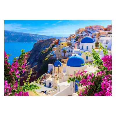 Puzzle Enjoy Santorini s květinami, Řecko 1000 dílků