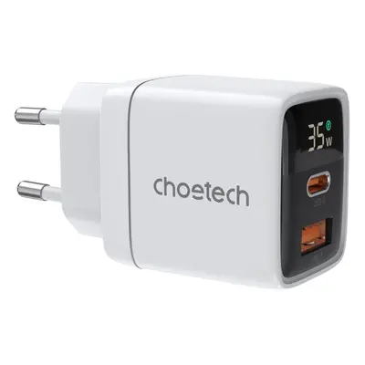 Nabíječka do sítě ChoeTech PD35W GAN Dual A+C ports Display wall charger-white