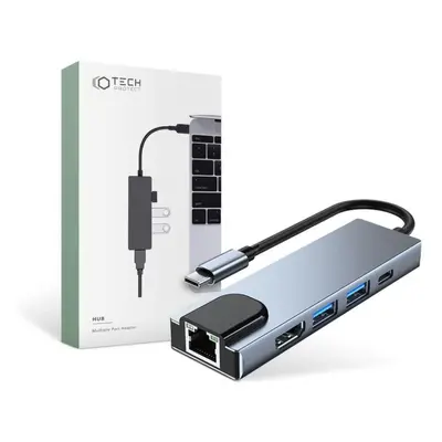 Replikátor portů Tech-Protect V3 HUB adaptér 2 x USB / USB-C / HDMI / RJ45, šedý