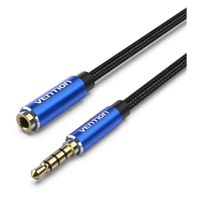 Audio kabel Vention Cotton Braided TRRS 3.5mm Male to 3.5mm Female Audio Extension 3m Blue Alumi