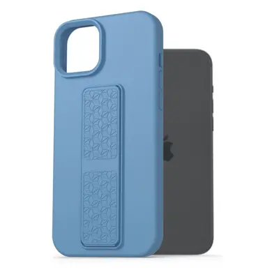 Kryt na mobil AlzaGuard Liquid Silicone Case with Stand pro iPhone 15 Plus modré