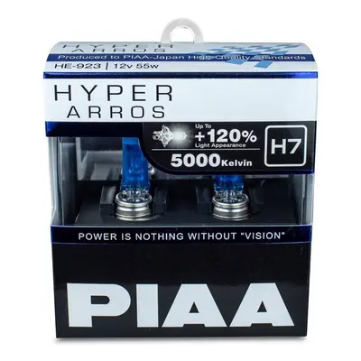 Autožárovka PIAA Hyper Arros 5000K H7 + 120%. jasně bílé světlo o teplotě 5000K, 2ks