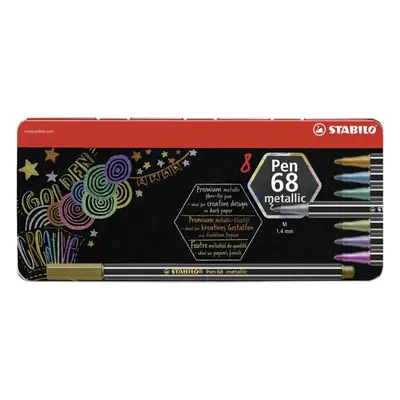 Popisovače STABILO Pen 68 metallic kovové pouzdro 8 barev