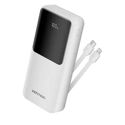 Powerbanka Vention 20000mAh Power Bank with Integrated USB-C and Lightning Cables 22.5W White LE