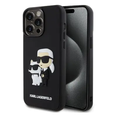 Kryt na mobil Karl Lagerfeld 3D Rubber Karl and Choupette Zadní Kryt pro iPhone 15 Pro Max Black