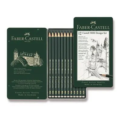 Tužka FABER-CASTELL Castell 9000 Design v plechové krabičce, šestihranná - sada 12 ks