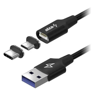 Datový kabel AlzaPower MagCore 2in1 USB-A to Micro USB/USB-C 100W 1m černý