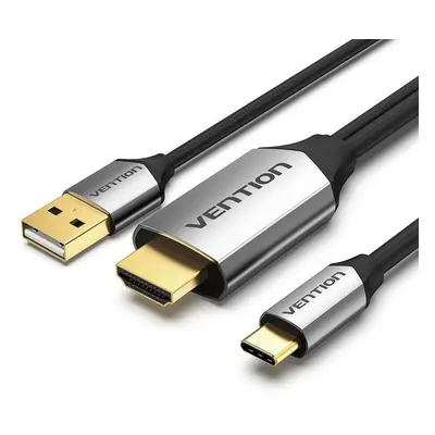 Datový kabel Vention Type-C (USB-C) To HDMI Cable with USB Power Supply 2m Black Metal Type