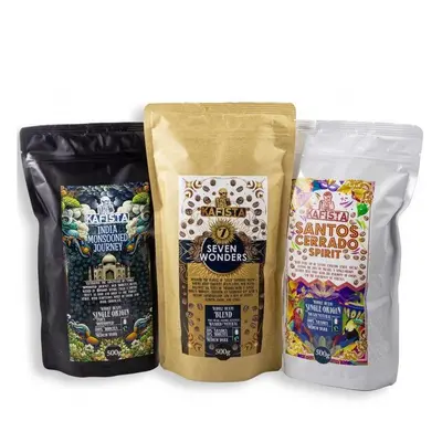 Káva Kafista sada zrnkových káv - Monzunová Robusta, Brazílská Arabica & Seven Wonders Směs 3 x