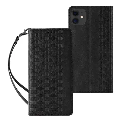 Pouzdro na mobil Magnet Strap knížkové kožené pouzdro na iPhone 13, černé