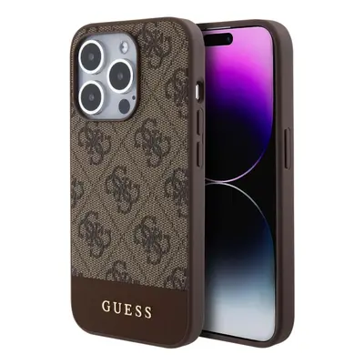 Kryt na mobil Guess PU 4G Stripe MagSafe Zadní Kryt pro iPhone 15 Pro Max Brown