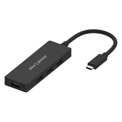 USB Hub AlzaPower FlatCore USB-C (M) na 4x USB-A 3.0 (F) černý