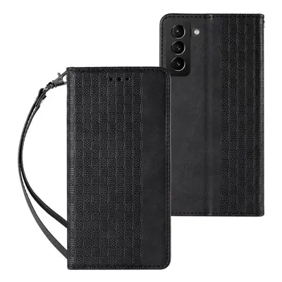 Pouzdro na mobil Magnet Strap knížkové kožené pouzdro na Samsung Galaxy S22 Ultra, černé