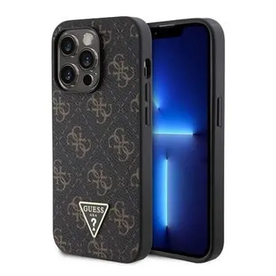 Guess PU Leather 4G Triangle Metal Logo Zadní Kryt pro iPhone 14 Pro Black