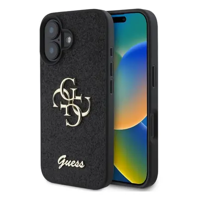 Kryt na mobil Guess PU Fixed Glitter 4G Metal Logo Zadní Kryt pro iPhone 16 Plus Black