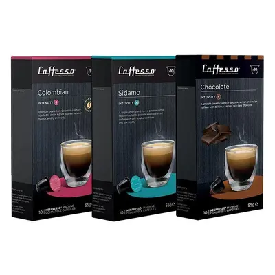 Kávové kapsle Caffesso Balíček kapslí Colobian, Sidamo a Chocolate