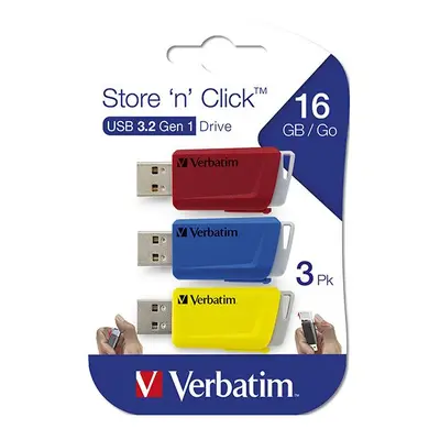 Verbatim USB flash disk, USB 3.0, 16GB, Store N Click, mix barev, 49306, USB A, s výsuvným konek