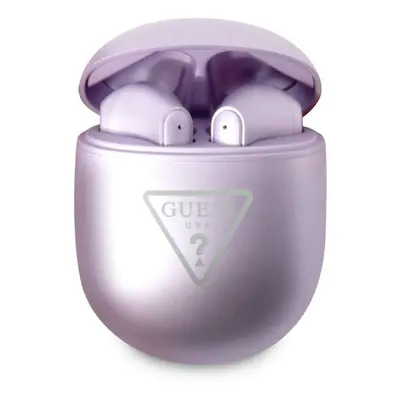 Bezdrátová sluchátka Guess True Wireless Triangle Logo BT5.0 4H Stereo Earphones Glossy Purple