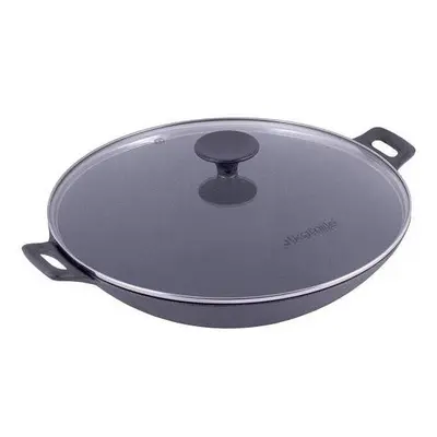 Wok kamille Litinová pánev Wok s poklicí 30 cm