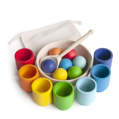 Vzdělávací sada Ulanik Montessori dřevěná hračka "Rainbow: balls in cups"