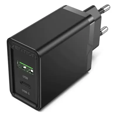 Nabíječka do sítě Vention 2-Port USB (A+C) Wall Charger (18W + 20W PD) Black