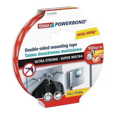 Lepicí páska tesa Powerbond Ultra Strong, oboustranná montážní páska, bílá, 5m:19mm