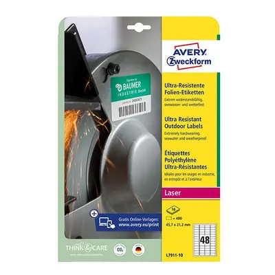 Avery Zweckform etikety 45.7mm x 21.2mm, A4, bílé, 48 etiket, velmi odolné, baleno po 10 ks, L79