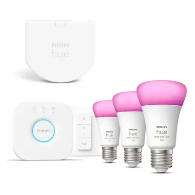 Sada chytrého osvětlení Philips HueWCA 9W A60 E27 3set sw EU + Philips Hue wall switch module