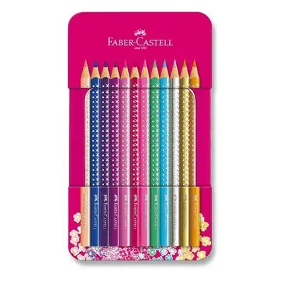 Pastelky FABER-CASTELL Sparkle v designové plechová dóze, 12 barev