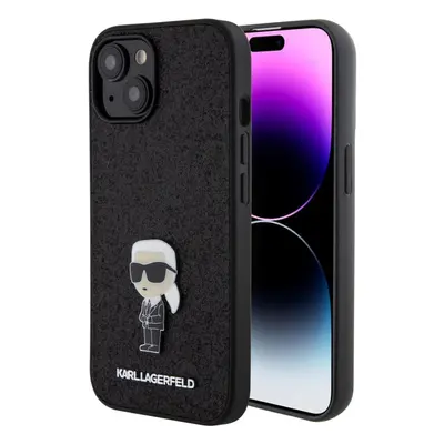 Kryt na mobil Karl Lagerfeld Fixed Glitter Metal Ikonik Zadní Kryt pro iPhone 15 Black