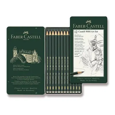 Tužka FABER-CASTELL Castell 9000 Art v plechové krabičce, šestihranná - sada 12 ks