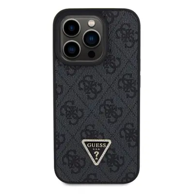 Kryt na mobil Guess PU 4G Strass Triangle Metal Logo Zadní Kryt pro iPhone 15 Pro Black