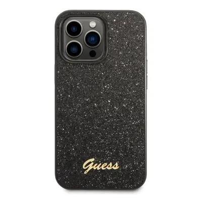 Kryt na mobil Guess PC/TPU Glitter Flakes Metal Logo Zadní Kryt pro iPhone 14 Pro Black