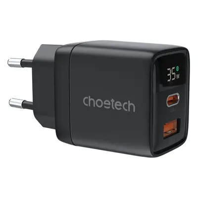 Nabíječka do sítě ChoeTech PD35W GAN Dual A+C ports Display wall charger-black